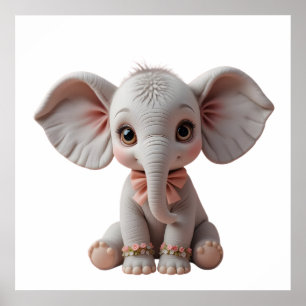 Wassercolor Baby Elephant - Süße Tier Kinderzimmer Poster