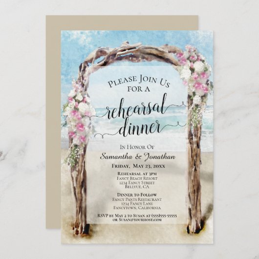 Wassercolor Beach Arbor Hochzeitsessen Probe Einladung (Vorne/Hinten)