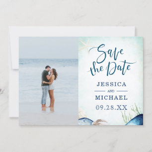 Wassercolor Beach Seashell Calligraphy Foto Save The Date