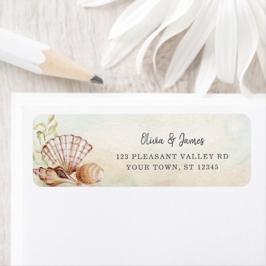 Wassercolor Beach Seashells Hochzeitsfeier Rücksen (Insitu)