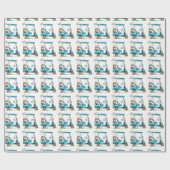 Wassercolor Blue Golf Cart Geschenkpapier (Flach)
