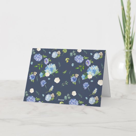 Wassercolor Blue Hydrangea Blumengarland Hochzeit Dankeskarte (Rückseite)
