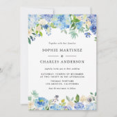 Wassercolor Blue Hydrangea Blumengarland Hochzeit Einladung (Vorderseite)