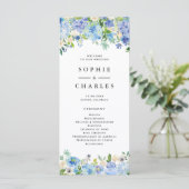 Wassercolor Blue Hydrangea Blumengarland Hochzeit Programm (Stehend Vorderseite)