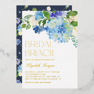Wassercolor Blue Hydrangea Floral Bridal Brunch Folieneinladung