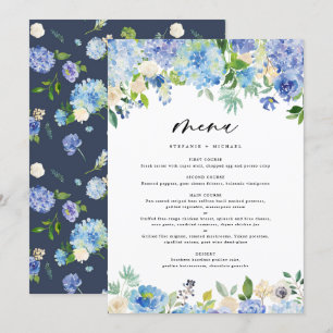 Wassercolor Blue Hydrangea Garland Wedding Menükarte