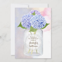 Wassercolor Blue Hydrangea Mason Jar Brautparty
