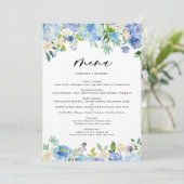 Wassercolor Blue Hydrangea Wedding Menu Menükarte (Stehend Vorderseite)