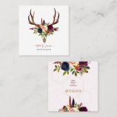 WASSERCOLOR-BLUME, BOHO SKULL+ARRONE QUADRATISCHE VISITENKARTE (Vorne/Hinten)