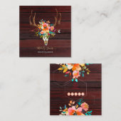 WASSERCOLOR-BLUME, RUSTISCHE BOHO SKULL+ARROW+HOLZ QUADRATISCHE VISITENKARTE (Vorne/Hinten)