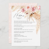 Wassercolor Boho Floral Pampas Gras Wedding Menü Menükarte (Vorne/Hinten)