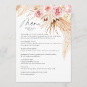 Wassercolor Boho Floral Pampas Gras Wedding Menü Menükarte (Vorderseite)