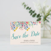 Wassercolor Bouquet Save the Date Hochzeit Postkarte (Stehend Vorderseite)