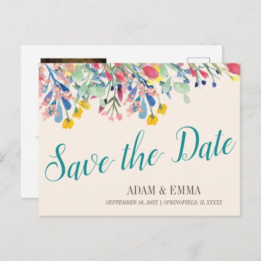 Wassercolor Bouquet Save the Date Hochzeit Postkarte (Vorne/Hinten)