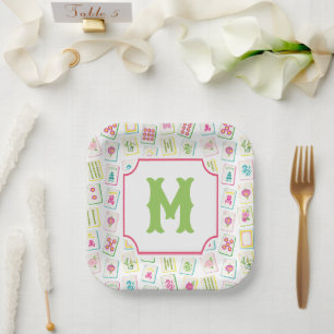 Wassercolor Bright Mahjong Tiles Monogram Pappteller