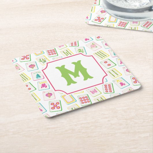 Wassercolor Bright Mahjong Tiles Monogram Rechteckiger Pappuntersetzer (angewinkelt)