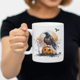 Wassercolor Crow Pumpkin Halloween Kaffeetasse