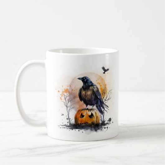 Wassercolor Crow Pumpkin Halloween Kaffeetasse (Links)