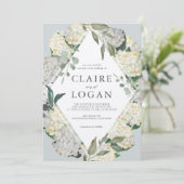 Wassercolor Hydrangea Dusty Blue Rhonbus Wedding Einladung (Stehend Vorderseite)