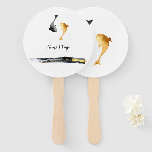 Wassercolor Koi Fish Wedding Fächer (Vorne und Hinten)