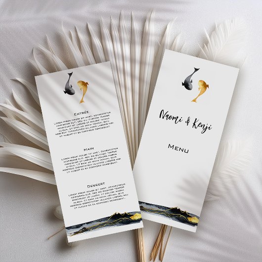 Wassercolor Koi Fish Wedding Menükarte