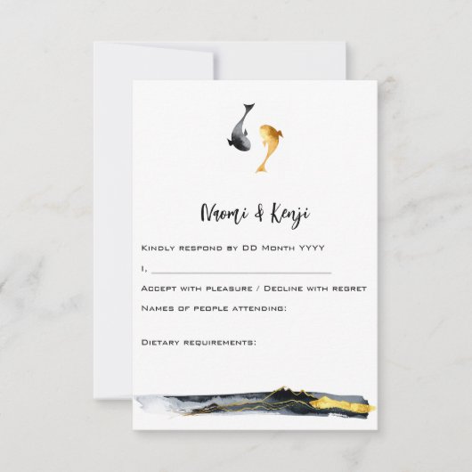 Wassercolor Koi Fish Wedding RSVP Karte (Vorderseite)