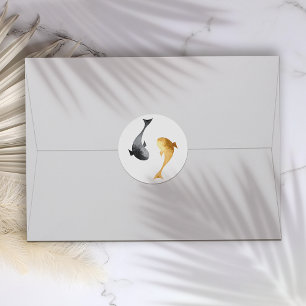 Wassercolor Koi Fish Wedding Runder Aufkleber