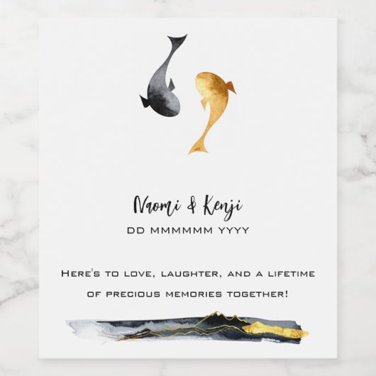 Wassercolor Koi Fish Wedding Weinetikett (Einzelnes Label)