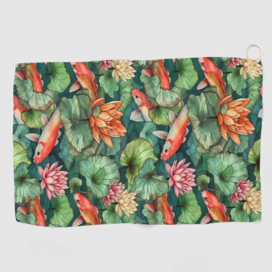 Wassercolor Koi & Water Lilies Golf Handtuch (Horizontal)