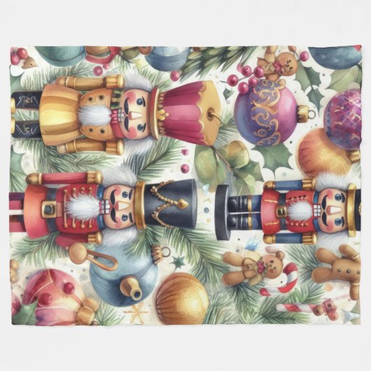 Wassercolor Nutcracker Weihnachtsmotifs Fleecedecke (Vorderseite (Horizontal))