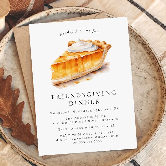Wassercolor Pumpkin Pie Friendsgiving Dinner Einladung
