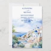 Wassercolor Santorini Griechenland Skyline Wedding Einladung (Vorderseite)