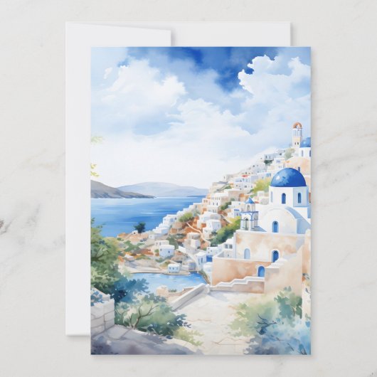 Wassercolor Santorini Griechenland Skyline Wedding Einladung (Rückseite)