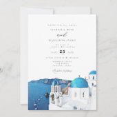 Wassercolor Santorini Griechenland Skyline Wedding Einladung (Vorderseite)