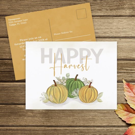 Wassercolor Simple Pumpkin Gourd Happy Harvest Postkarte