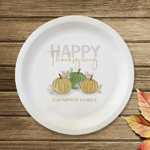 Wassercolor Simple Pumpkin Gourd Happy Thanksgivin Pappteller