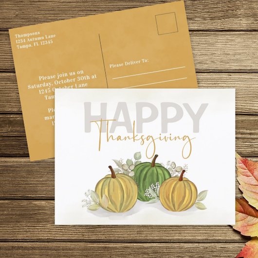 Wassercolor Simple Pumpkin Gourd Happy Thanksgivin Postkarte