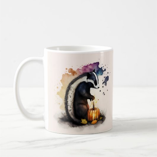 Wassercolor Skunk Pumpkin Halloween Kaffeetasse (Links)