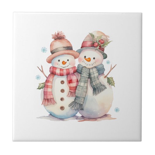 Wassercolor Snowman Fliese (Vorderseite)
