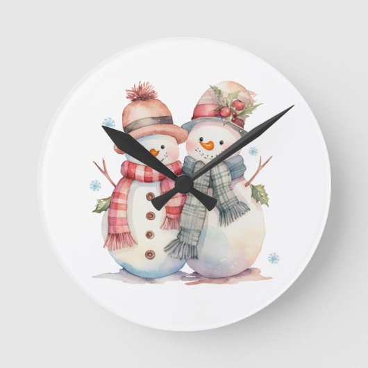 Wassercolor Snowman Runde Wanduhr (Vorderseite)