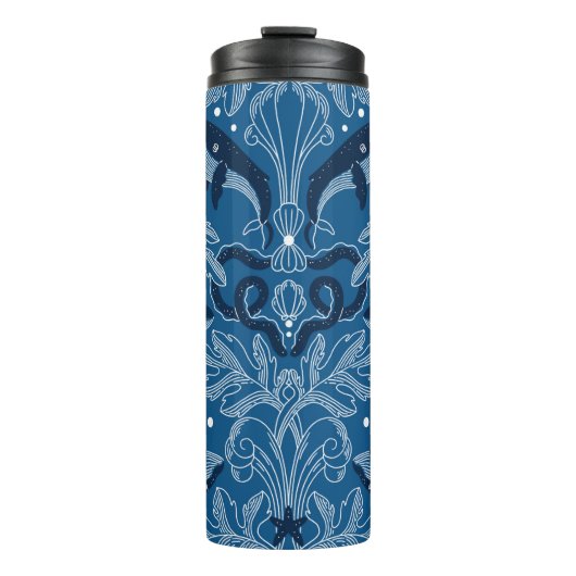 Wasserdampfstruktur mit Walen, moderner Vintag Thermosbecher (Vorderseite)