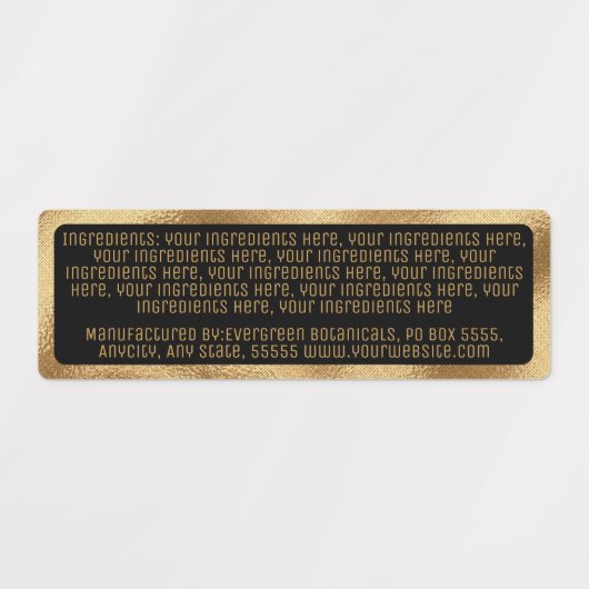 Wasserdichte Inhaltsstoffe: schwarzes goldenes Rec Etiketten (Design 1)