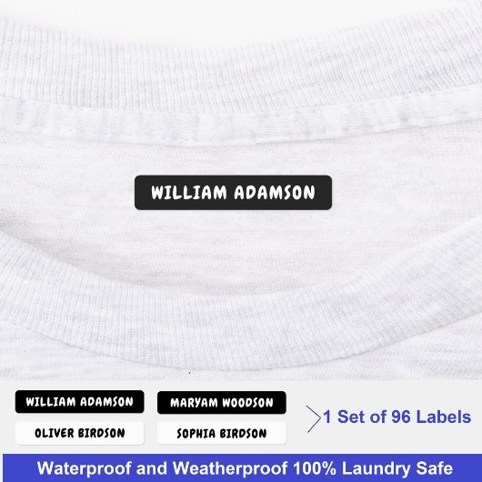 Wasserdichte Schwarz-Weiß-Vollnamensmarken | Kleid Etiketten