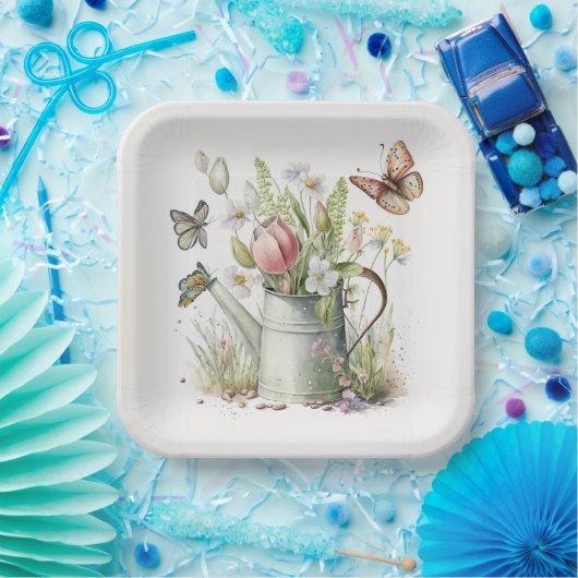 Wasserdose mit Tulips und Schmetterlingen Pappteller (Party)