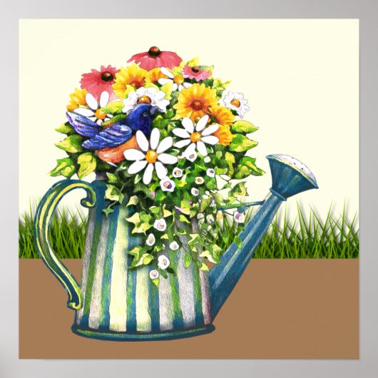 Wasserdose mit Wildblumen Poster (Vorne)