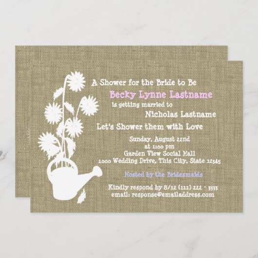 Wasserdose und Burlap-Brautparty Einladung (Vorne/Hinten)