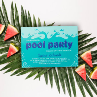 Wassereinbrüche - Kindergeburtstag Pool Party Einladung