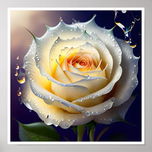 Wassereinschlag auf einer weißen Rose Poster (Vorne)