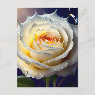 Wassereinschlag auf einer weißen Rose Postkarte