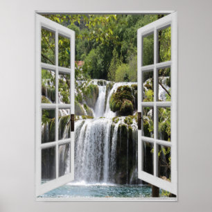 Wasserfall-Ansicht Trompe - L ' oeil Fake-Fenster Poster